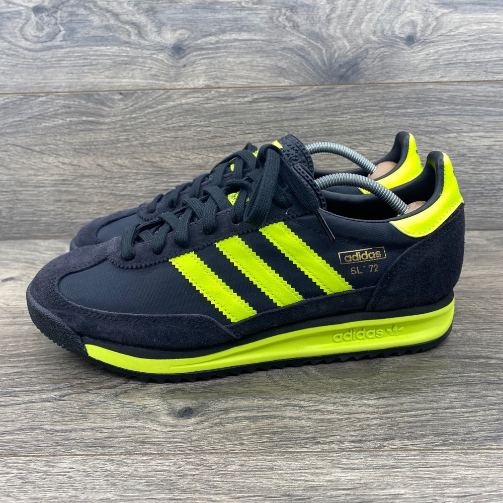 Adidas SL 72 RS Sneakers Mens 7.5 Black Neon Yellow IG4647 Retro Runner